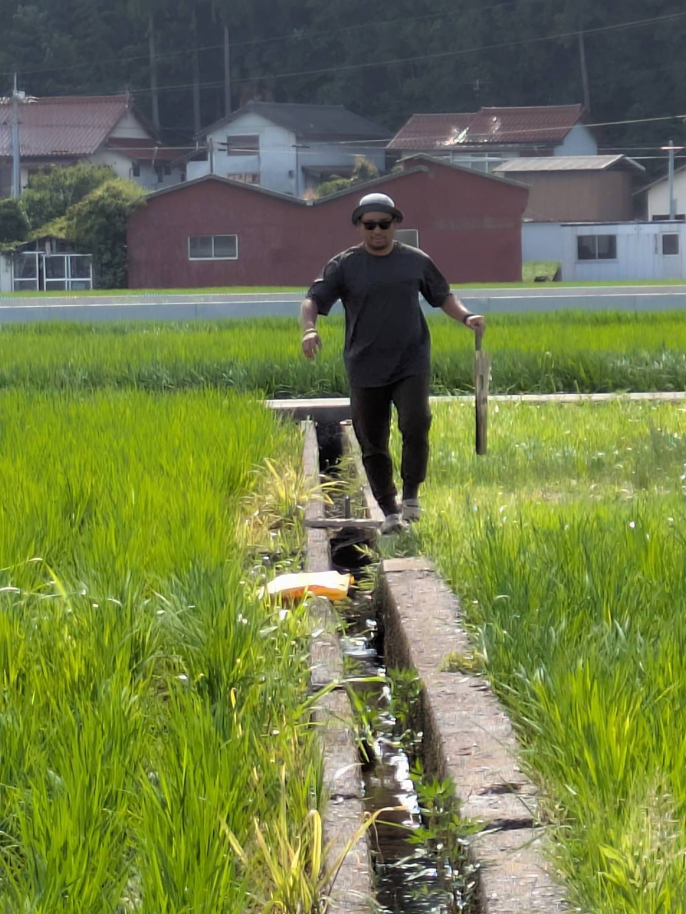 農道を歩くところ